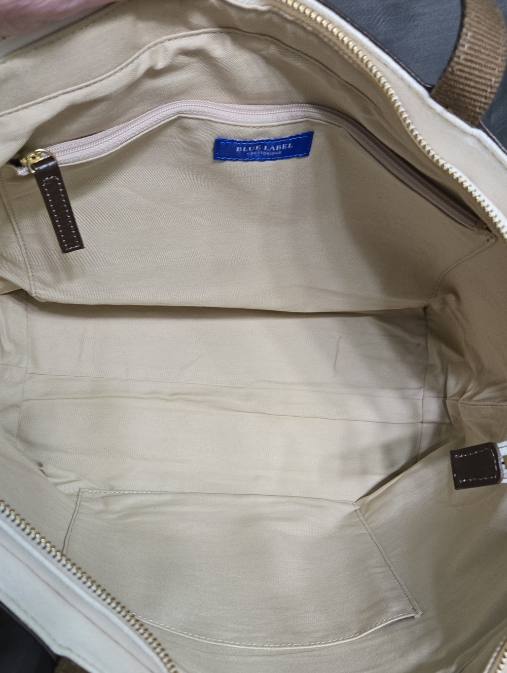 BURBERRY Blue Label Cream Canvas Tote with Brown Leather Trim and Plaid Stripe - Picture 10 of 17